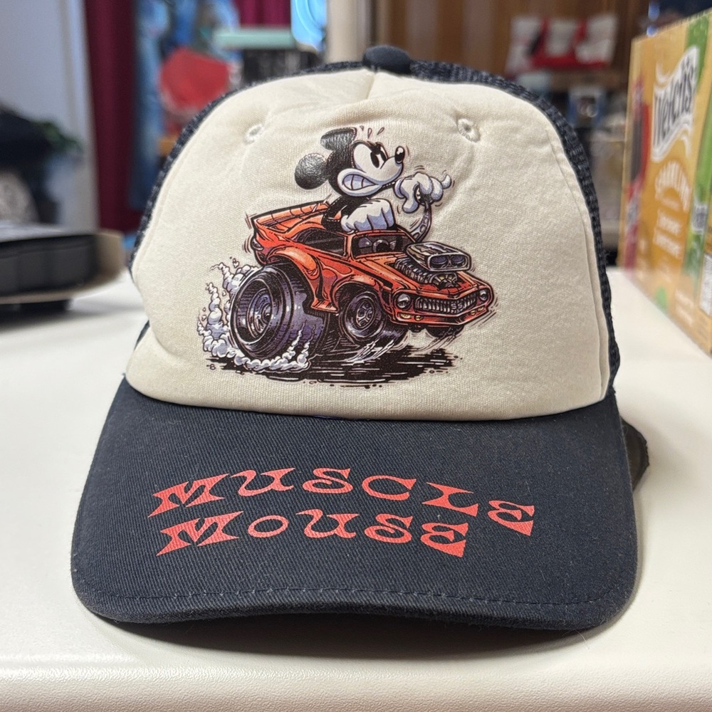 Vintage Muscle Mouse Kids Toy Cap - Black and Cream